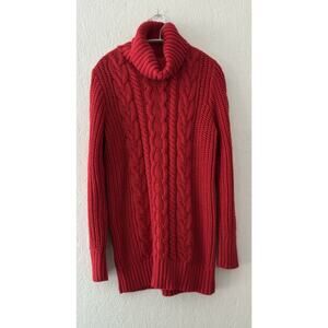 GAP Cable Knit Turtleneck Cozy Sweater Red Size Medium Classic Chunky Knit Chic